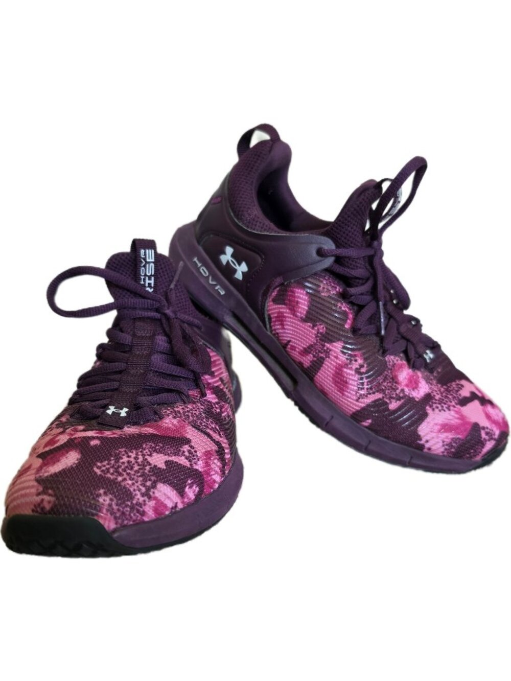 Under Armour HOVR Rise 2 Print Purple Pink Cross Trainer Gym Shoes Women 7.5